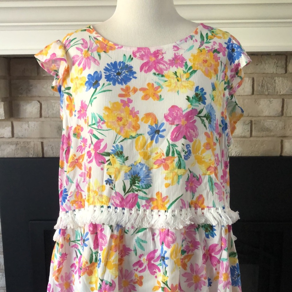 Andree by Unit Multi Color Floral Fringe Ruffle Sleeve Babydoll Top size 1X - Picture 3 of 11
